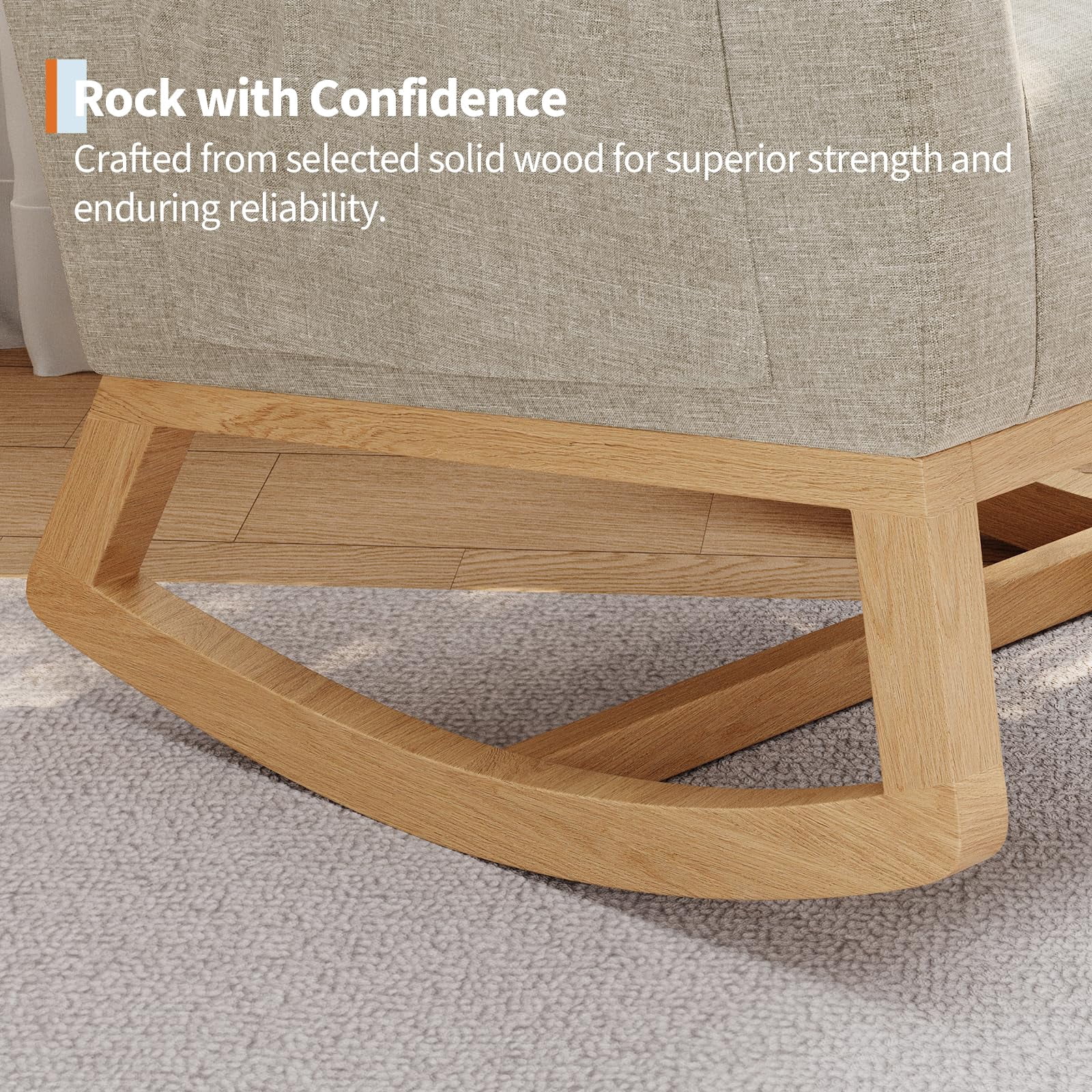 Rocking Chair, Modern Glider Chair, Recliner Armchair with Wood Legs and Side Pocket, Nursery Rocking Accent Chair with High Back for Living Room Bedroom
