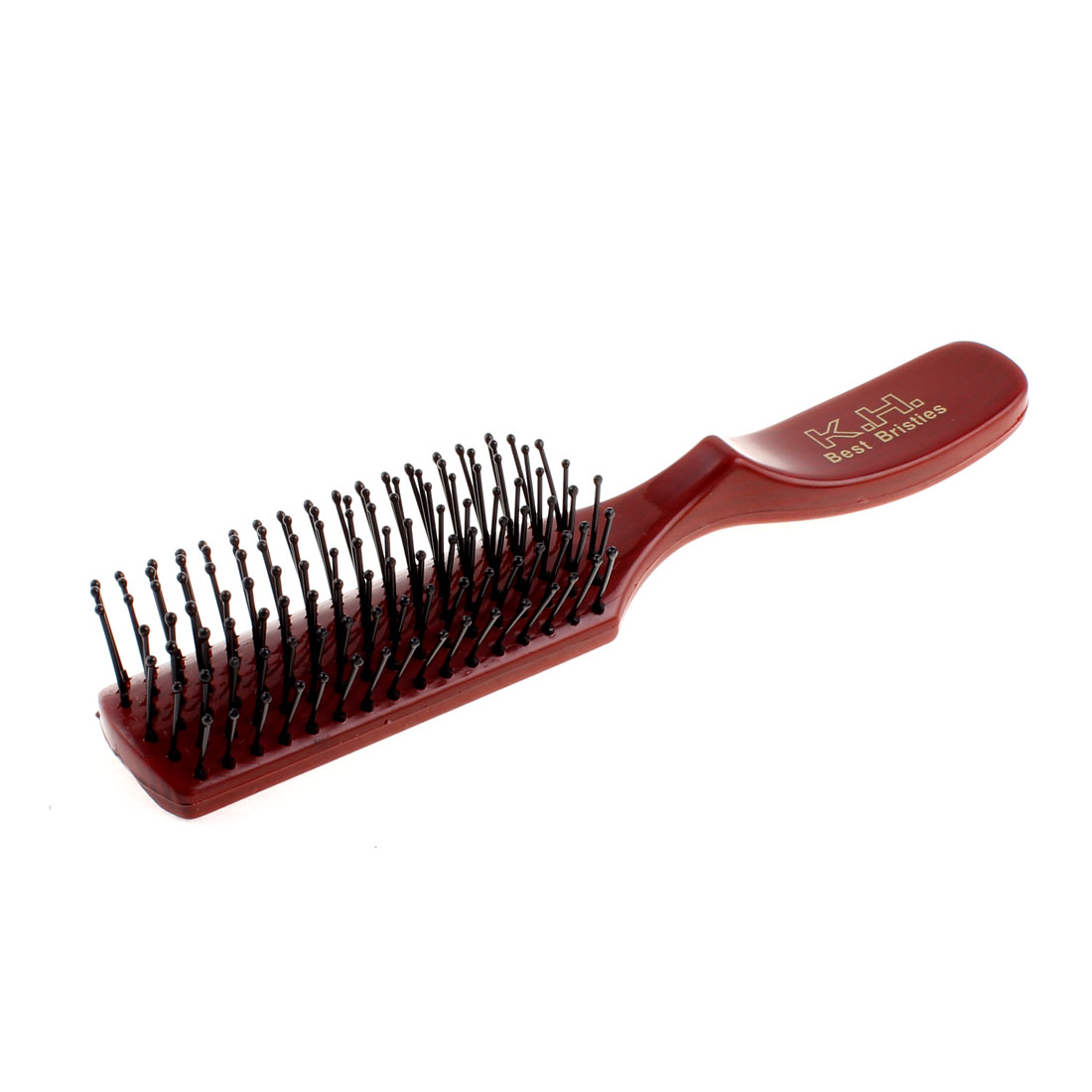 Lady Plastic Flat Curly Hair Comb Brush Hairbrush Dark Red 17cm Length