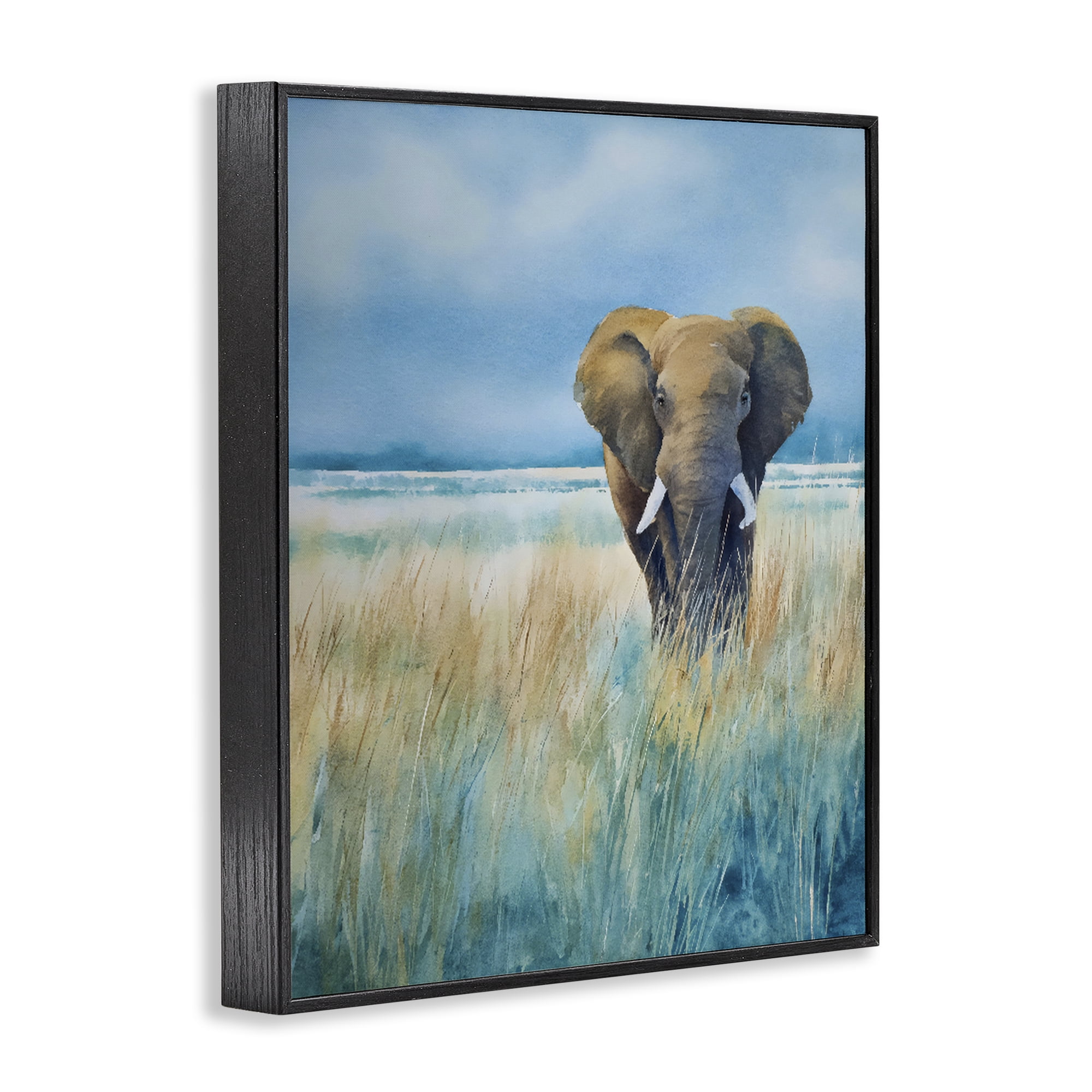 Stupell Industries Blue Grass Elephant Black Framed Giclee Art, design by Franklyn Gregory