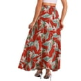 thumbnail image 3 of Falda Maxi Bohemia de Playa para Mujeres con Estampado Floral, Cintura Alta Elástica, Color Rojo, 3 of 6