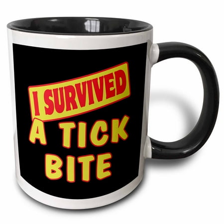 

3dRose I Survived A Tick Bite Survial Pride And Humor Design - Two Tone Black Mug 11-ounce