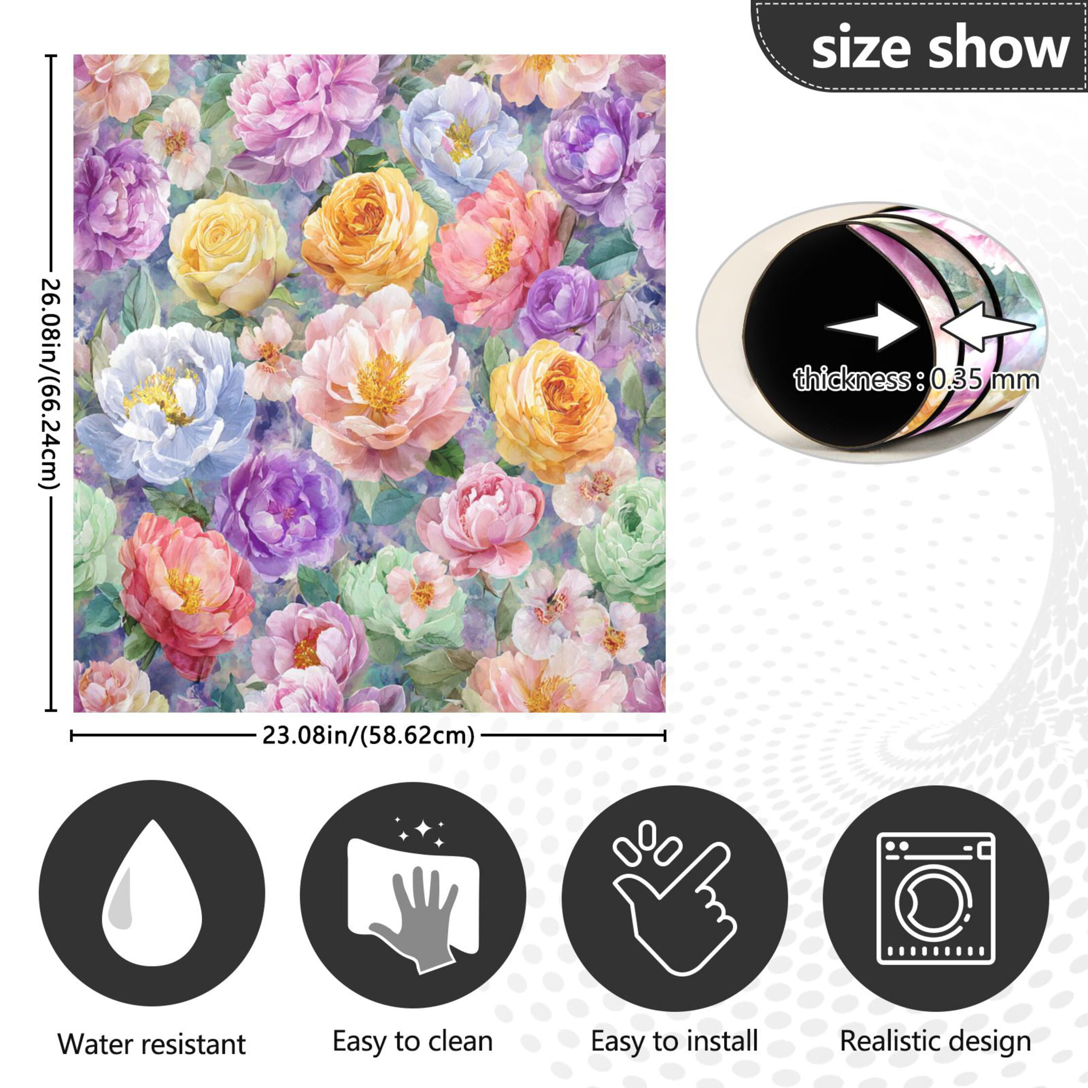 Dishwasher Magnetic Refrigerator Magnet Cover Sticker Home Decorative 23"x26" Detailed Roses and Peonies