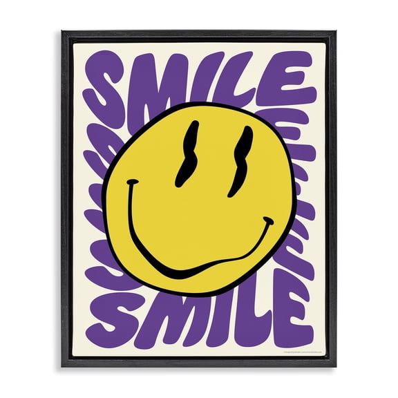 Stupell Industries Groovy Smile Typography Abstract Painting Black Floater Framed Canvas Art Print Wall Art, 17 x 21