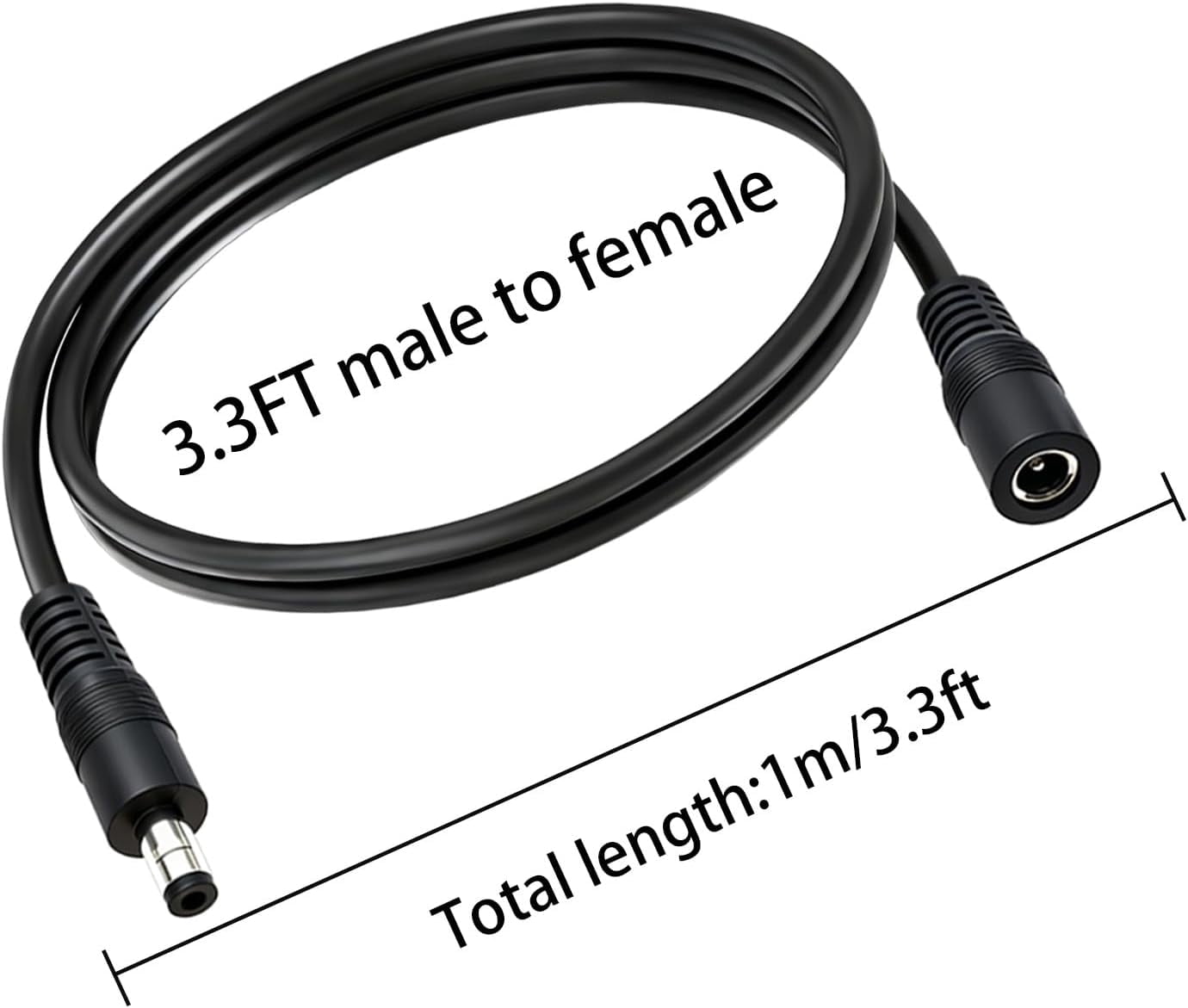 JJEAN-3-Pcs 3.3ft DC 5.5mm x 2.5mm Male to Female Power Extension Cable, 14AWG 12V 24V DC Power Cord for CCTV Camera,Solar Monitor, Solar Panels