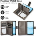 thumbnail image 5 of Allytechgroup Wallet Case for Apple iPhone 16, Multiple Cards Slots Zipper Pocket PU Leather with Stylish Pattern Hand Strap Flip Cover Phone Case for iPhone 16, Gray, 5 of 7