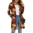 thumbnail image 5 of WTOBBY Women's Halloween Print Mid-Length Cardigan Jacket Casual Fashion Comfortable Open Front Long Sleeve Cover Up With Pockets Fall Outerwear,Ginger 2XL, 5 of 7