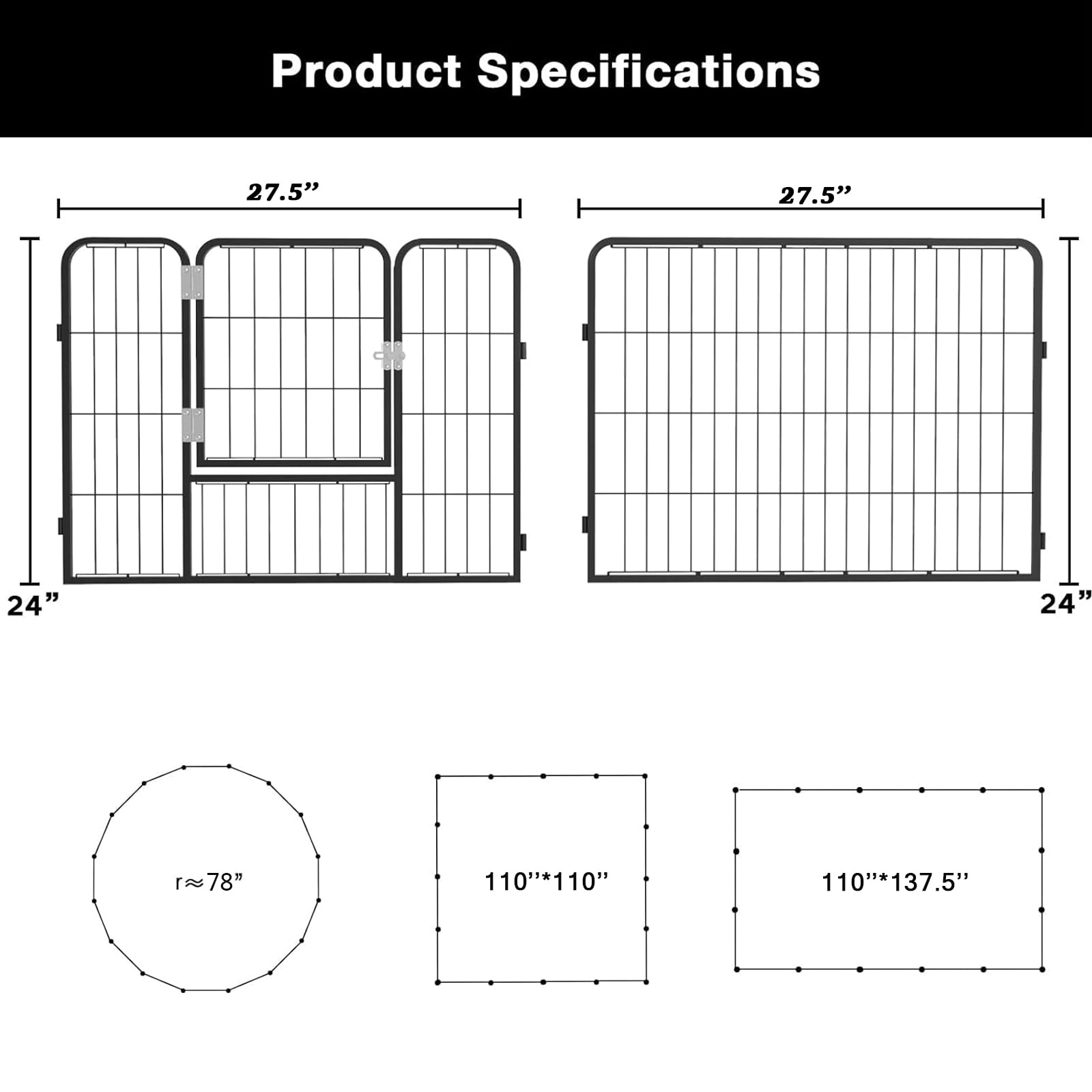 Walaf Bold Dog Playpen for Outdoor, 16 Panels 24''/30''/40'' Height Metal Puppy Dog Fence Indoor Outdoor,Pet Exercise Pen for RV,Camping,Yard