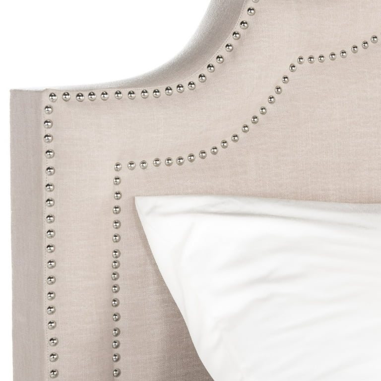 Safavieh Theron Light Beige/Silver Nailheads Full Upholstered Bed Safavieh Theron Light Beige/Silver Nailheads Full Upholstered Bed