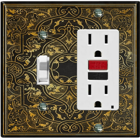 Metal Light Switch Plate Cover Brown French Victorian Frame Black Damask FRA006