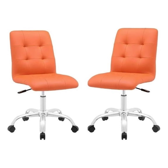 Home Square 2 Piece Faux Leather/Stainless Steel Swivel Office Chair Set Orange