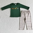 thumbnail image 1 of Conjunto de ropa de dormir para bebé, camisa a rayas verdes, pantalones rojos, traje de Reno bordado de Navidad, pijamas para niños pequeños, venta al por mayor, 1 of 2