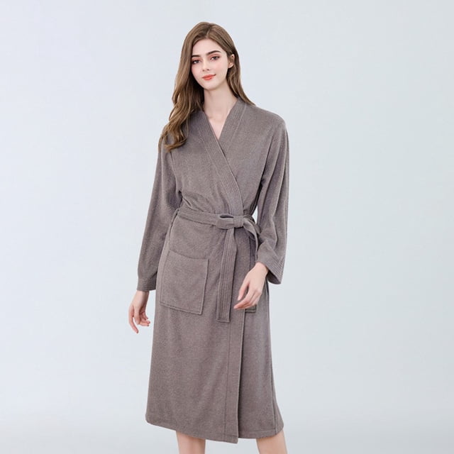 Robes pour Femmes Robe en Polaire Douce Col Châle Peignoir Long Manteau en Peluche Robe de Bain TG