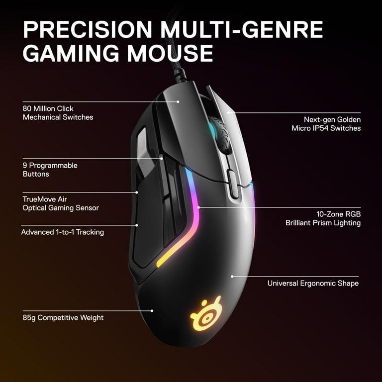 SteelSeries Rival 5 Gaming Mouse with 9 Programmable Buttons