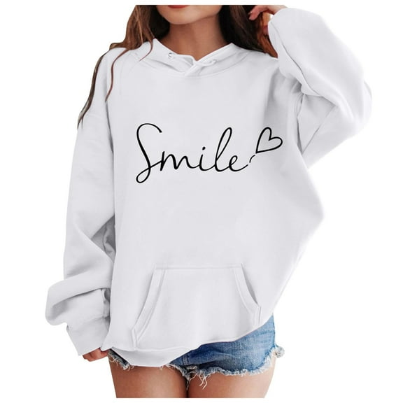 Ccpelsie Girls Clothes Size 10 Kids Girls Sports Shirt Boy Girl Casual Solid Color Cartoon Letter Print Hoodie Pullover Sweatshirt with Pocket for Teen White,11-12 Years