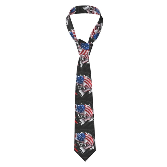 Naloa Largemouth Bass Fish in USA Print Solid Color Tie Formal Necktie for Men,Suitable for business, daily life, work