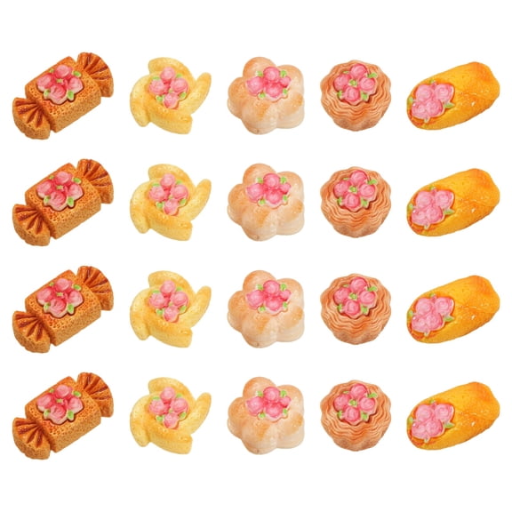 Uxcell Dollhouse Miniature Food, Cute Mixed Rose Cakes Figures Toys Mini Resin Foods for Pretend Play Kitchen Cooking Game & Doll House Decor (Mixing Colors, 20pcs)