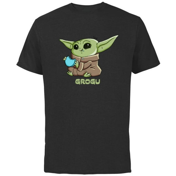 Star Wars The Mandalorian The Child Grogu Blue Macaron - Short Sleeve Cotton T-Shirt for Adults - Customized-Black