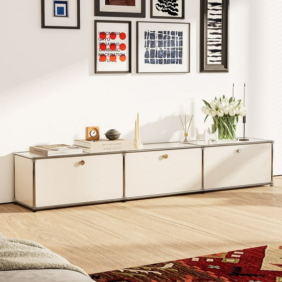 Cottinch Floorstanding Accent Cabinet,Metal Storage Cabinets with 3 Doors for Living Room Bedroom,White