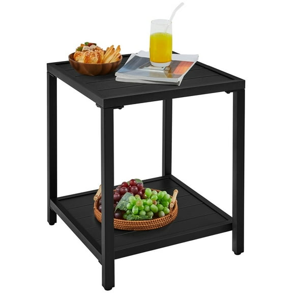 ZOPan 2-Tier Outdoor Small Metal Side Table Patio Coffee End Table Bistro Table for Garden,Black