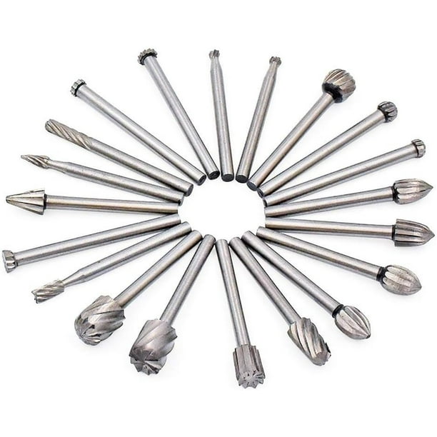 20 limas rotativas de acero de alta velocidad con vástago de 1/8 "(3 mm) para fresado de madera Juego de rebabas para lima rotativa para bricolaje Carpintería Tallado Grabado Perforación