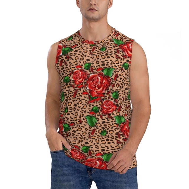 Balery Rose Mix Leopard 1 Camisetas sin mangas para hombre, absorbe la humedad y protege contra el mal olor.-Medium