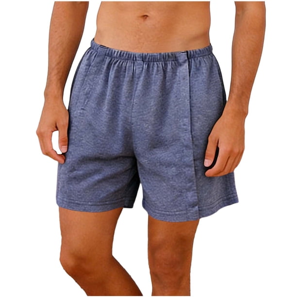 Pantalones Cortos de Cintura Elástica para Hombre Color Sólido Pantalones Cortos Casuales con Botón Totalmente Abierto para Hombres Primavera Y Verano