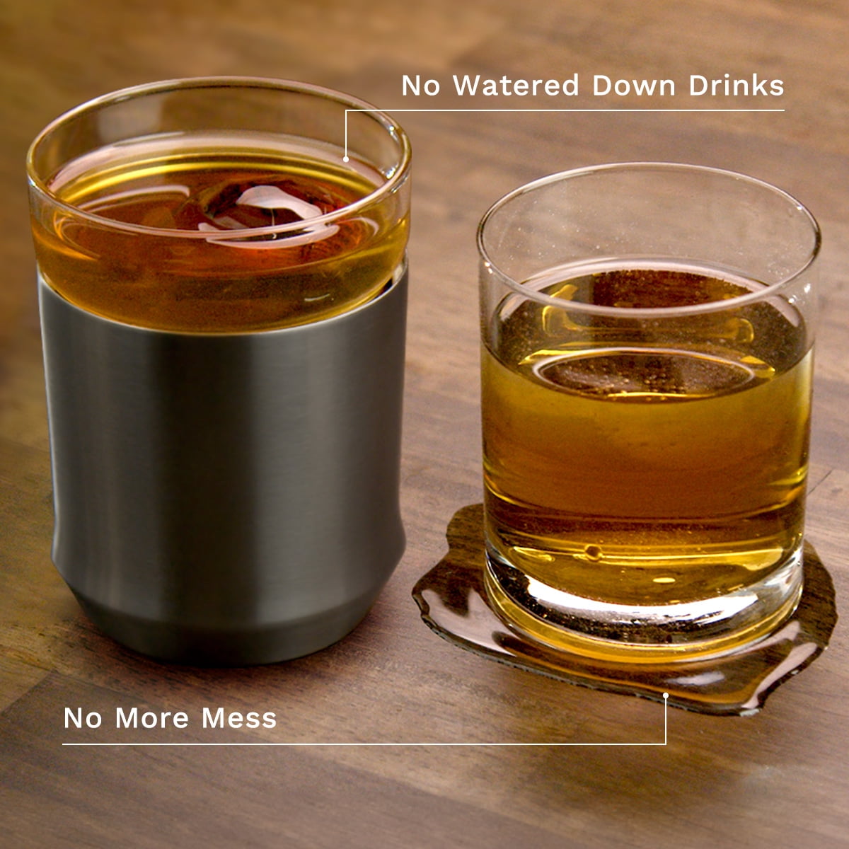 Elevated Craft 12oz Hybrid Rocks Glass – Insulated Stainless Steel Cocktail Glass, Double Old Fashioned Lowball for Whiskey Bourbon, Black