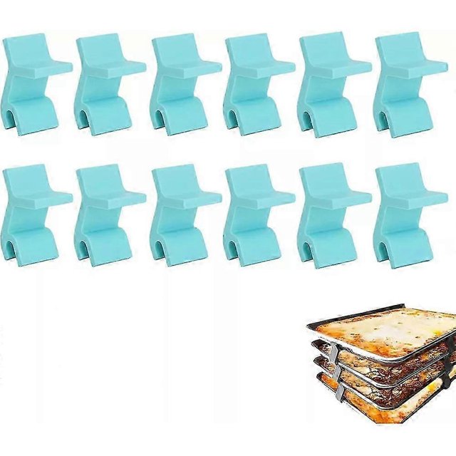16-4 pinzas para apilar bandejas para hornear, apilador de bandejas para galletas seguro y resistente al calor, 12 piezas, color azul