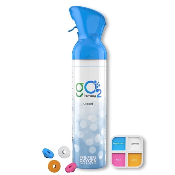gO2Therapy Portable Canned Oxygen with 4 Fragrances Peppermint, Jasmine, Rose and Citrus 450 inhalations, 12L