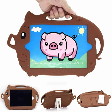 Dteck Shockproof Cute Pig Soft Silicone Handle Folded Stand Case Heavy Duty Protective Cover For iPad 10.2