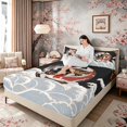 thumbnail image 3 of Manfei Luxury Koi Queen Sheet Sets for Home, Wave Gold Art Bed Set for Office, Black Gold Red 4 Pieces, 1 Flat Sheet, 1 Fitted Sheet and 2 Pillowcases, 3 of 6