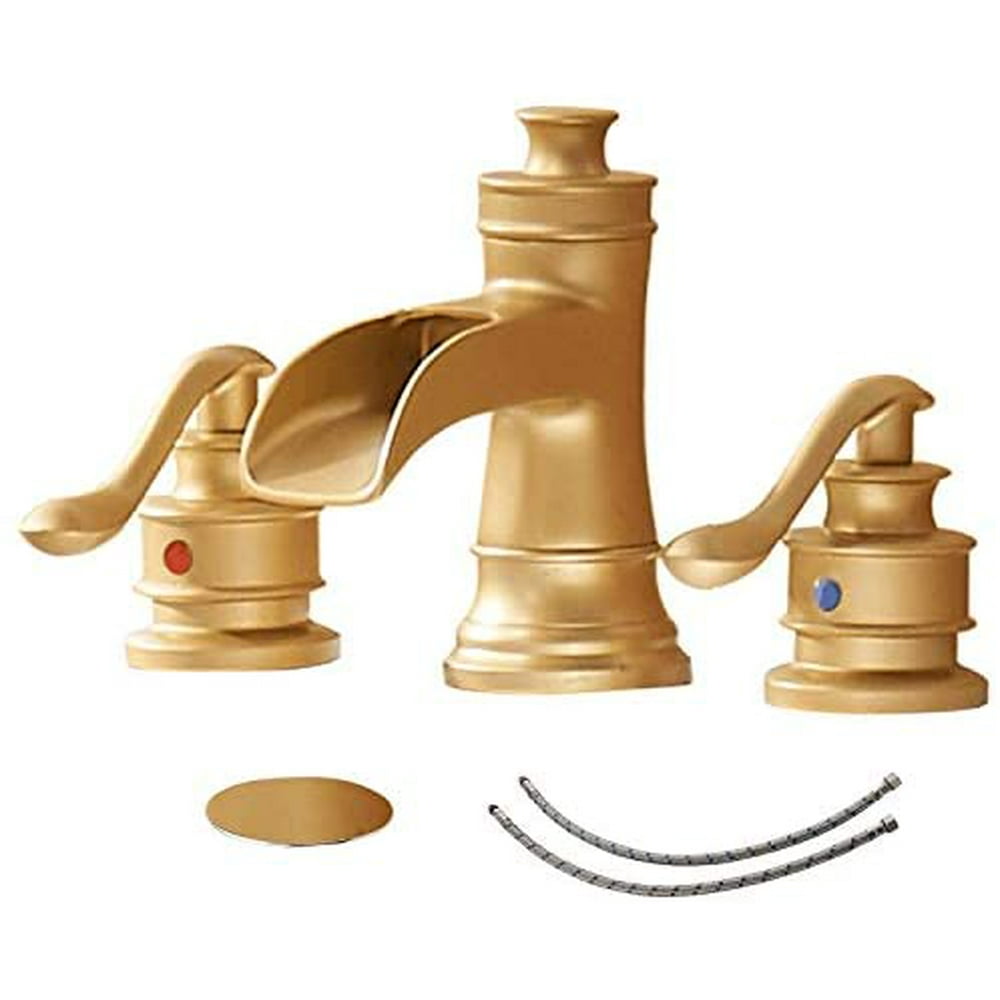 BWE 8 Inch Widespread Bathroom Faucet Brushed Gold with Pop Up Drain