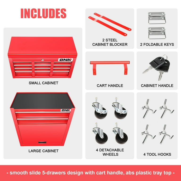 DNA Motoring TOOLS-00265 2Pcs Combination Tool Rolling Cabinet 2