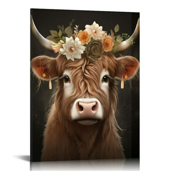 EastSmooth Bathroom Cow Pictures Wall Decor Country Theme Canvas Wall Art Farmhouse Retro Paintings Wall Decor for Bedroom Modern Brown Rustic Wall Art Vintage Framed Artwork for Kitchen Decoration