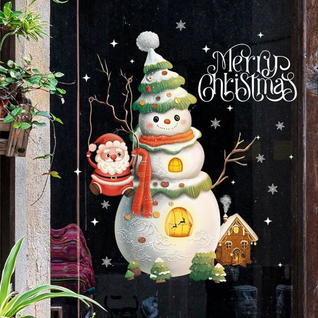 Pegatina de dibujos animados de Navidad para ventana, decoración de pared de vidrio de Papá Noel, árbol de Navidad, electricidad estática, corona de Papá Noel, Feliz Navidad, 2023