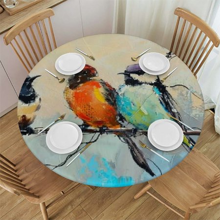 

Leisuo Colorful Birds Round Tablecloth Outdoor Picnic Camping and Indoor Kitchen Dining Party 100% Polyester Fiber 42 -46
