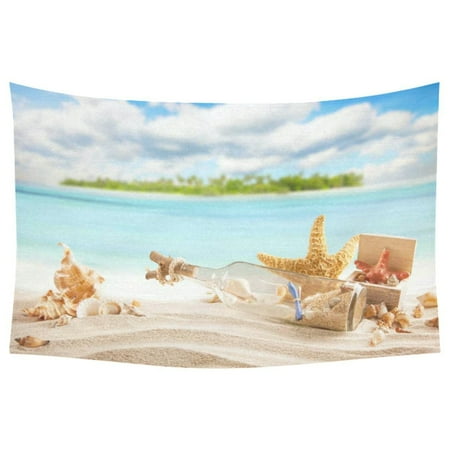 Ocean Themed Home Decor PHFZK Summer Concept of Sandy Beach Wall Art Home Decor, Starfish and Seashell Ocean Theme Tapestry Wall Hanging 40 X 60 Inches ()