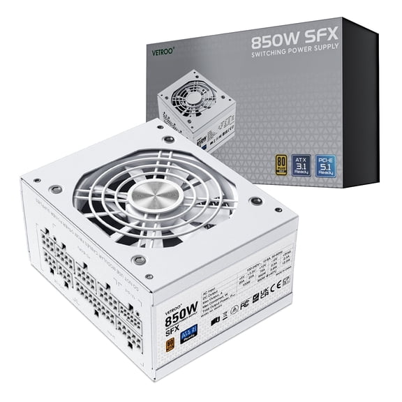 Vetroo 850W SFX Power Supply ATX 3.1 & PCIE 5.1 Ready, 80 Plus Gold Certificate Fully Modular