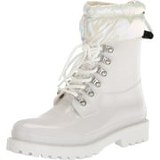 Nine West Keepit3 White Lace Up Round Toe Leather Ankle Boots
