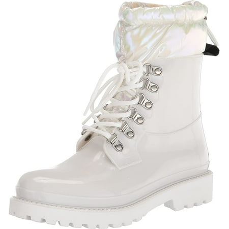 Nine West Keepit3 White Lace Up Round Toe Leather Ankle Boots