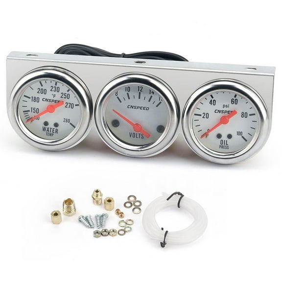 AREALER Universal Car 2'' 52mm Chrome Volt Water Temp Gauge Oil Pressure Gauge Triple 3 Gauge Set Gauges Kit