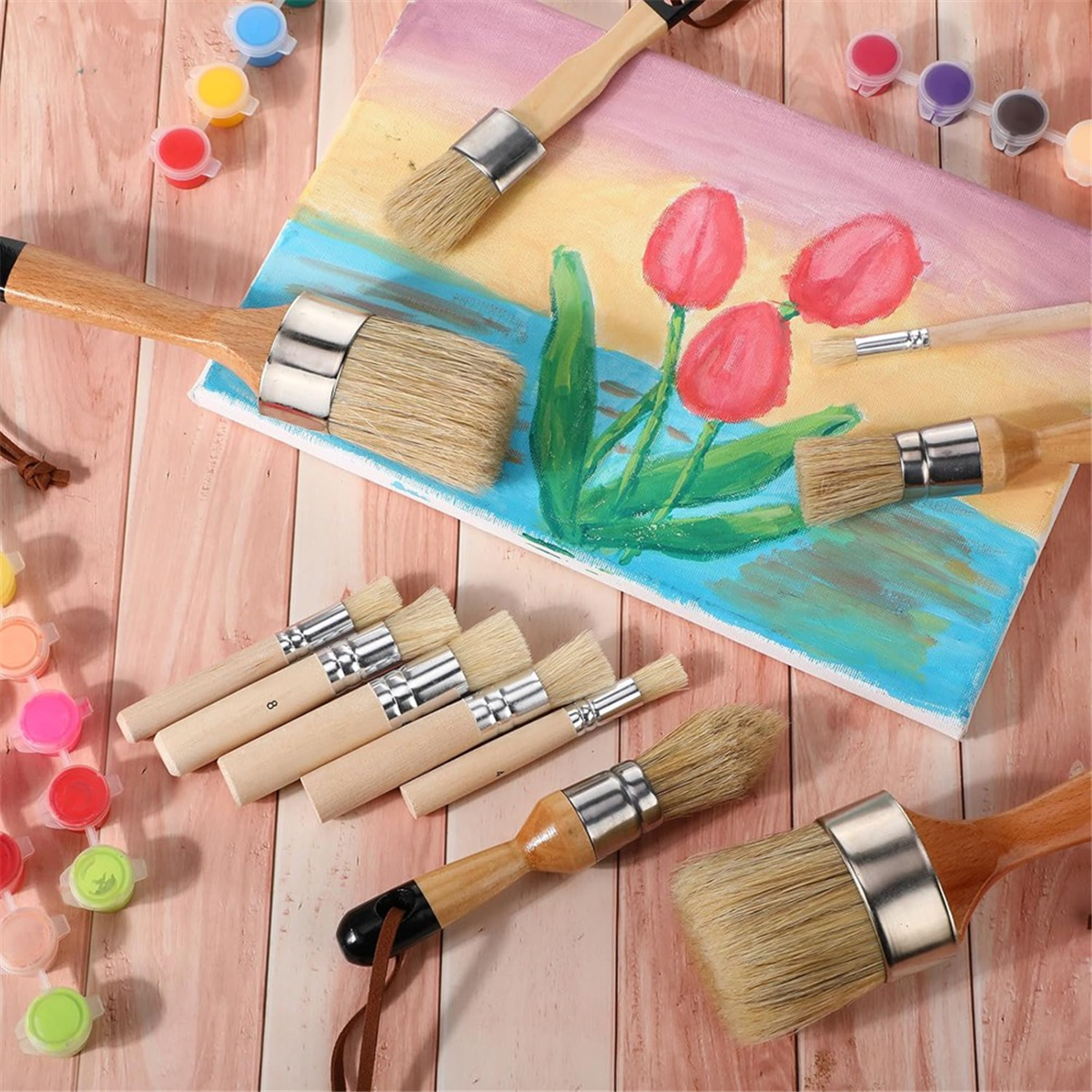 11Pcs Chalk Stencil Brushes Set Wooden Handle Template Brushes for Chalk Paint Stencil Projects Furniture DIY Art Crafts