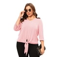 thumbnail image 6 of Uvplove Chiffon Blouses for Women V Neck Tie Front 3/4 Sleeve Tops Business Casual Office Work Loose Top Shirts,Pink,M, 6 of 12