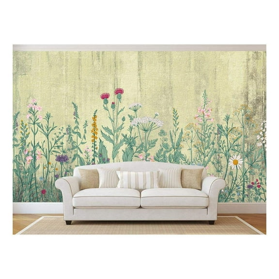 wall26 - Large Wall Mural - Retro Style Flowers and Plants with Vintage Wall Background | Self-Adhesive Vinyl Wallpaper/Removable Modern Wall Decor - 66x96 inches