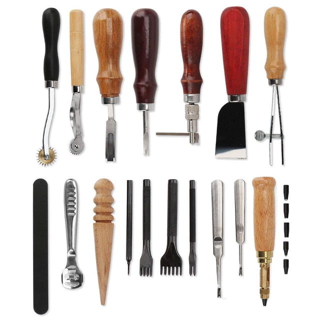 18pcs Kit De Herramientas De Punzonado Artesanal de material cuero De Bricolaje Cosido Sillín De Coser Groover Hugo Herramienta de marroquinería