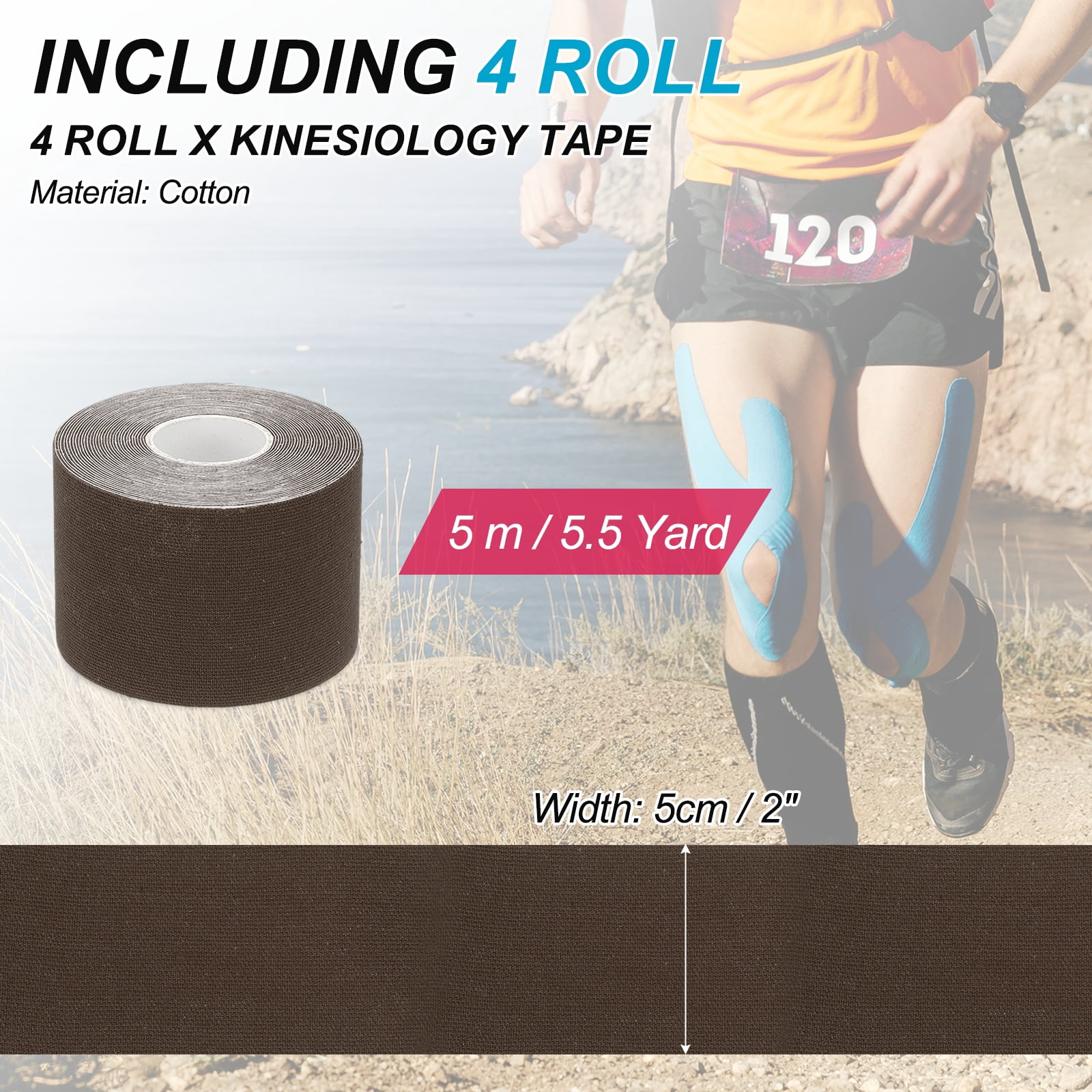 Uxcell Kinesiology Tape, Adhesive Cotton Sport Muscle Support Tapes Waterproof Elastic Tape for Knee Ankle Wrist Shoulder Coffee Color