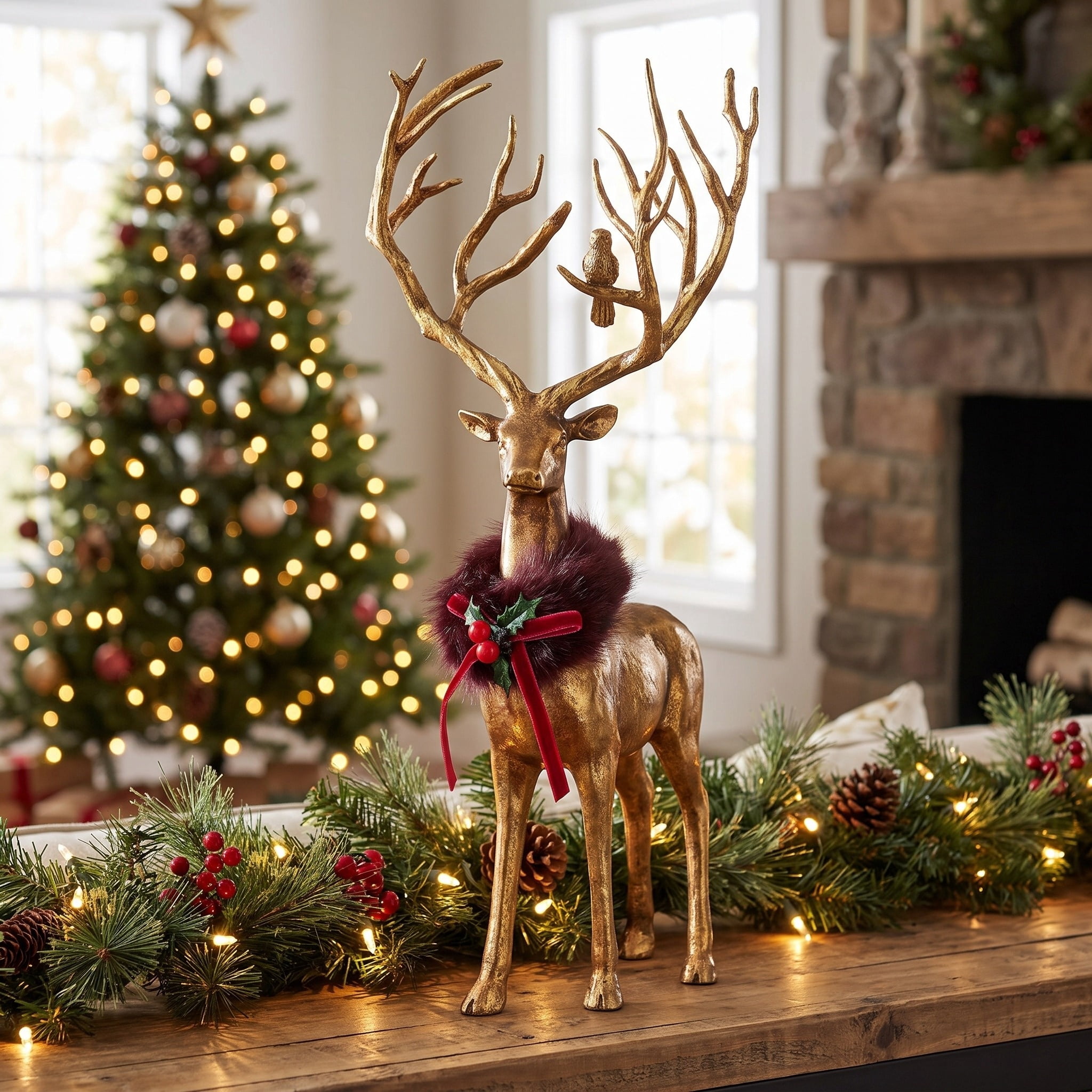 Resin Sitting Deer Christmas Decoration, Gold, 10.3", by Holiday Time