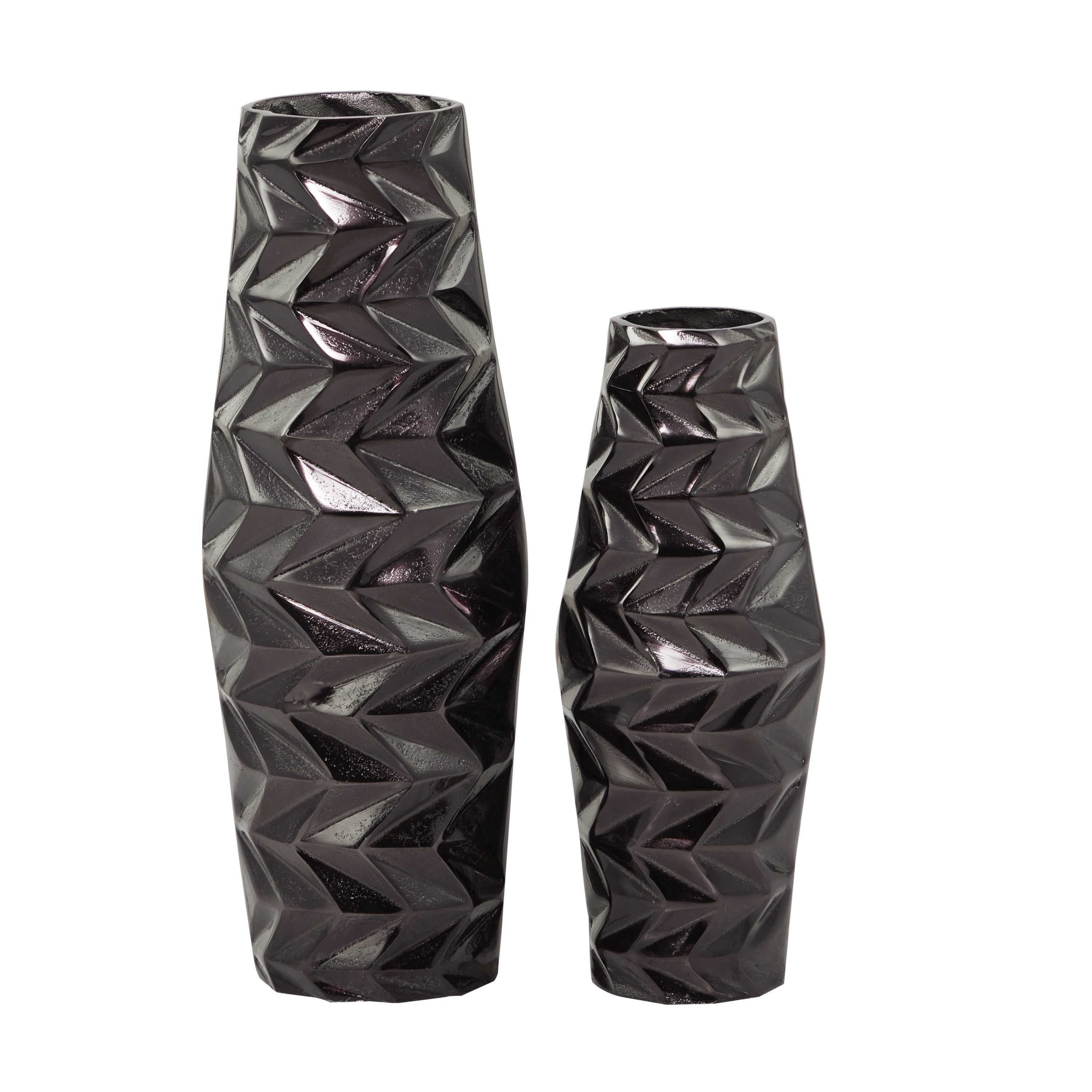 DecMode 19", 15"H Geometric Black Aluminum Vase, Set of 2