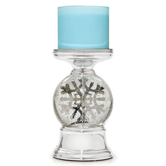 Bougeoir à 3 Mèches Compatible avec les Bougies à 3 Mèches White Barn Bath & Body Works - Piédestal Musical Flocon de Neige Globe d'Eau (Bougie Non Incluse)