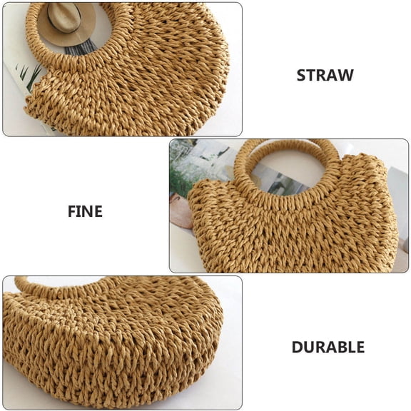 LEORX Half Moon Shaped Purse Straw Woven Handbag Casual Straw 1pc Women Beach